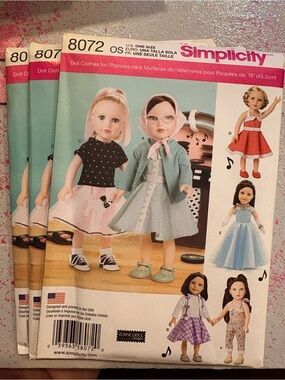 BN UNCUT SIMPLICITY 8072 OS 18" DOLL CLOTHES POODLE SKIRT SEWING PATTERNS